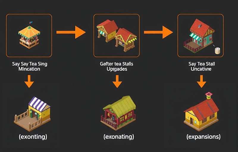 Chai Time Manager Progression System Chai Time Manager progression system showing different tea stall upgrades and expansions